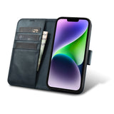iCarer Oil Wax Wallet Case 2in1 Case iPhone 14 Anti-RFID Leather Flip Case Blue (WMI14220721-BU)