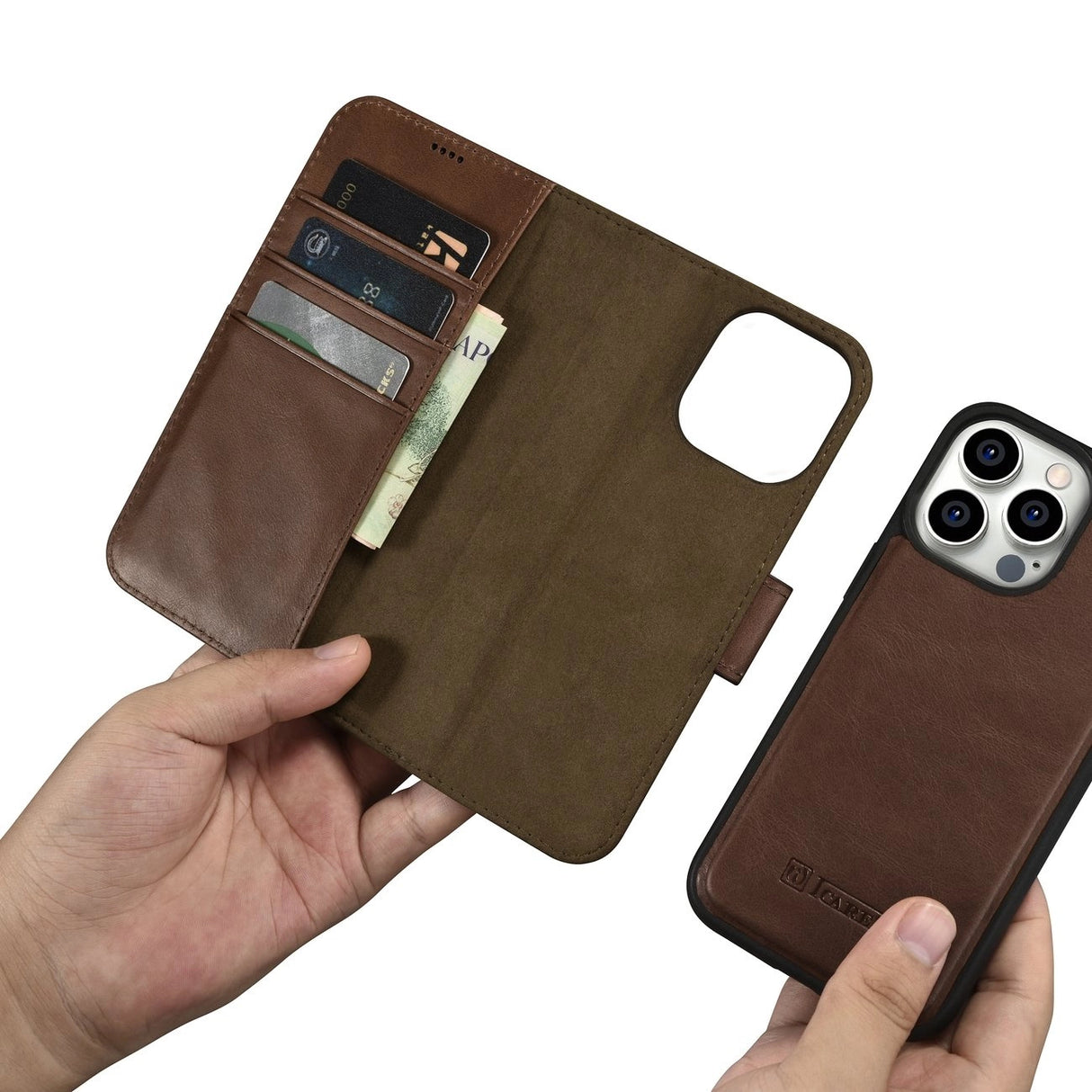 iCarer Oil Wax Wallet Case 2in1 Cover iPhone 14 Pro Anti-RFID Læder Flip Case Brunt (WMI14220722-BN)