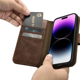 iCarer Oil Wax Wallet Case 2in1 Cover iPhone 14 Pro Anti-RFID Læder Flip Case Brunt (WMI14220722-BN)