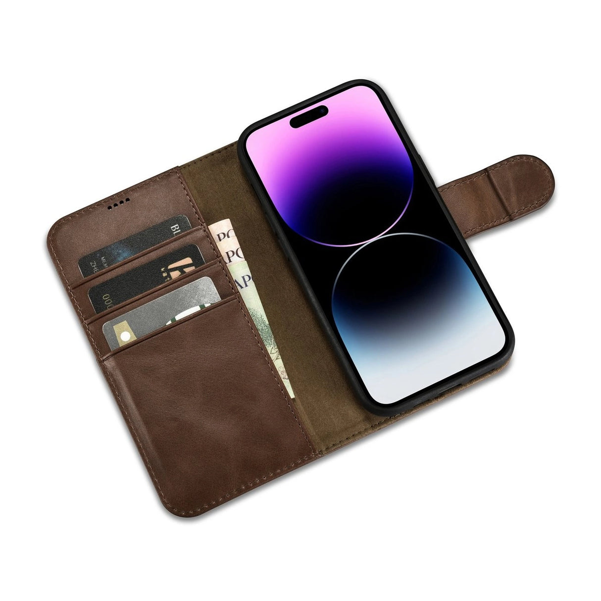 iCarer Oil Wax Wallet Case 2in1 Cover iPhone 14 Pro Anti-RFID Læder Flip Case Brunt (WMI14220722-BN)
