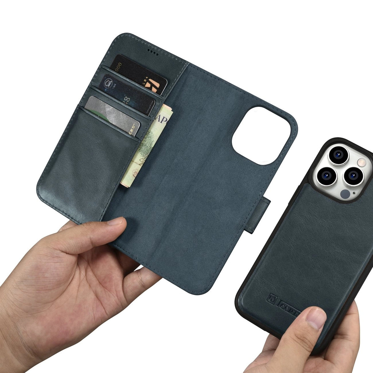 iCarer Oil Wax Wallet Case 2in1 Cover iPhone 14 Pro Anti-RFID Læder Flip Case Blå (WMI14220722-BU)