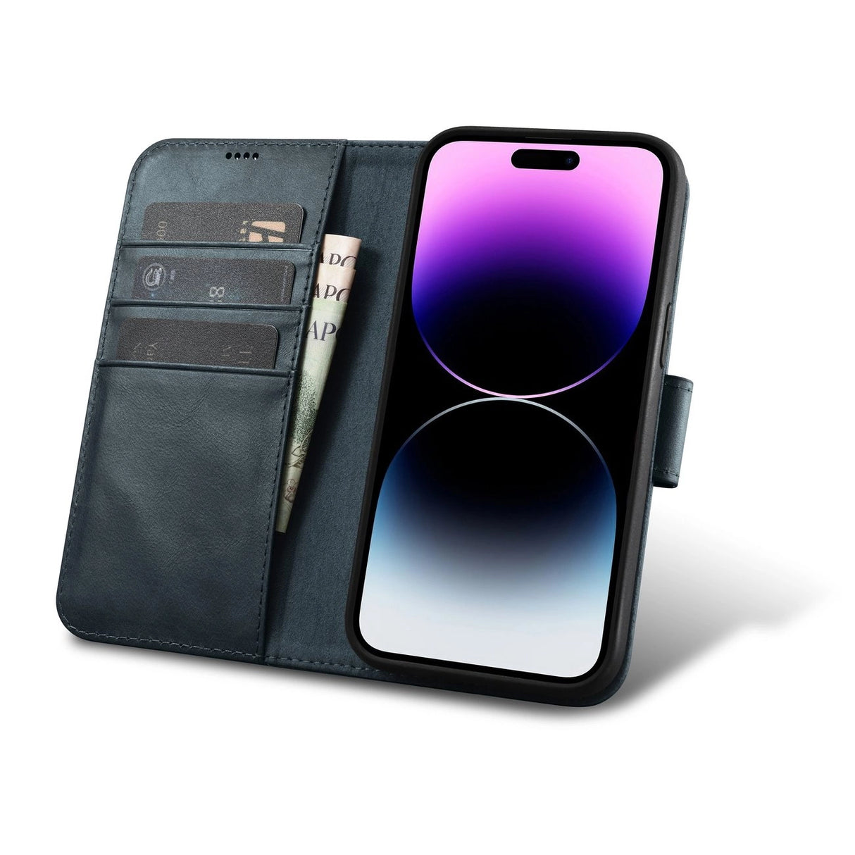 iCarer Oil Wax Wallet Case 2in1 Cover iPhone 14 Pro Anti-RFID Læder Flip Case Blå (WMI14220722-BU)