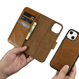 iCarer Oil Wax Wallet Case 2in1 Cover iPhone 14 Plus Anti-RFID Læder Flip Case Brunt (WMI14220723-TN)