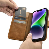 iCarer Oil Wax Wallet Case 2in1 Cover iPhone 14 Plus Anti-RFID Læder Flip Case Brunt (WMI14220723-TN)
