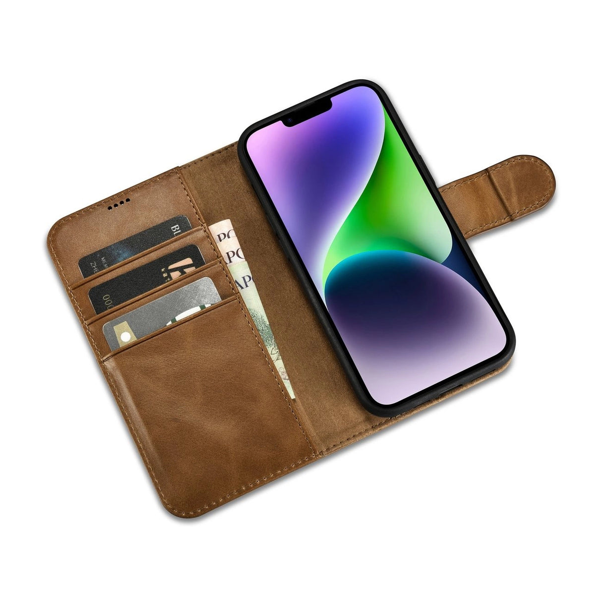 iCarer Oil Wax Wallet Case 2in1 Cover iPhone 14 Plus Anti-RFID Læder Flip Case Brunt (WMI14220723-TN)