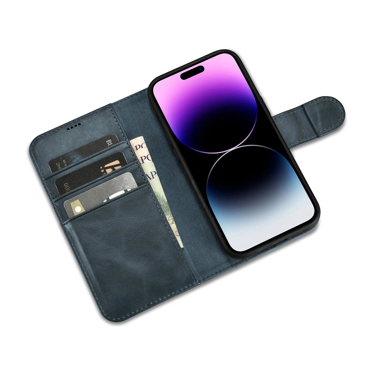 iCarer Oil Wax Wallet Case 2in1 Cover iPhone 14 Pro Max Læder Flip Cover Anti-RFID blå (WMI14220724-BU)