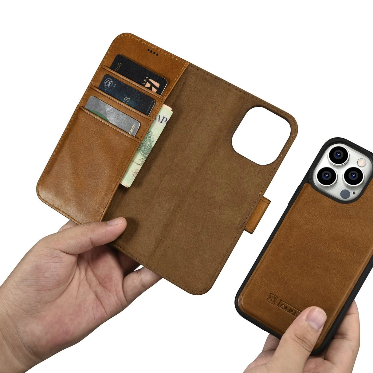 iCarer Oil Wax Wallet Case 2in1 Cover iPhone 14 Pro Max Læder Flip Cover Anti-RFID brun (WMI14220724-TN)