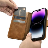 iCarer Oil Wax Wallet Case 2in1 Cover iPhone 14 Pro Max Læder Flip Cover Anti-RFID brun (WMI14220724-TN)