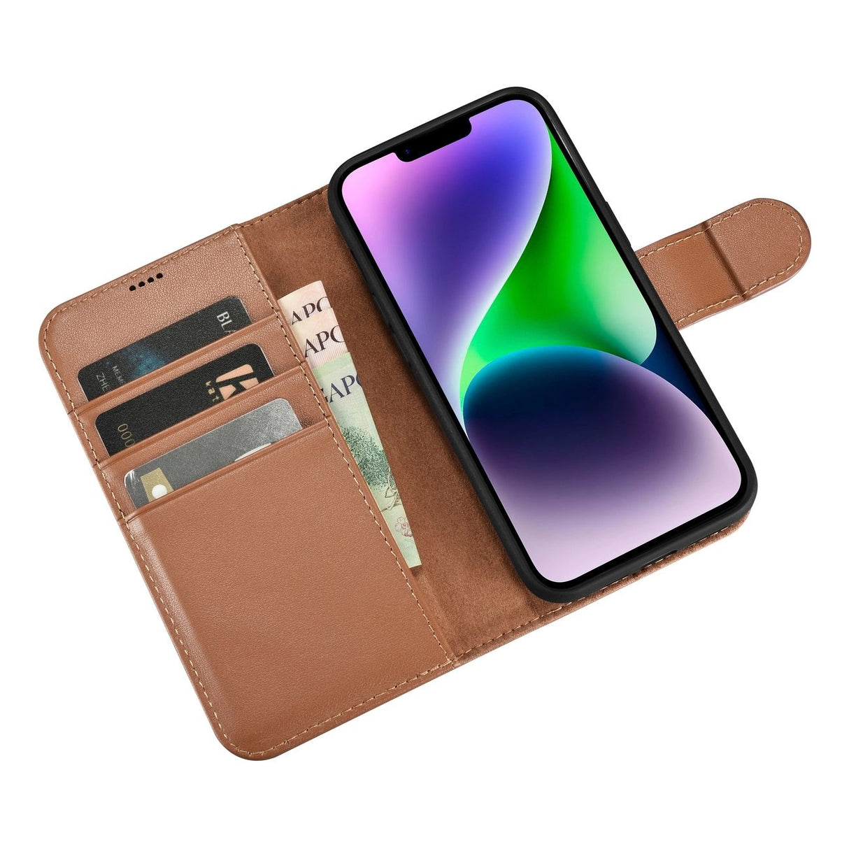 iCarer Wallet Case 2in1 iPhone 14-foder med flap Anti-RFID brun (WMI14220725-BN)