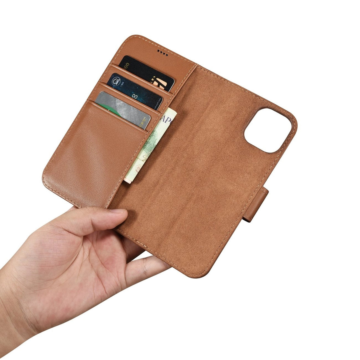 iCarer Wallet Case 2in1 iPhone 14-foder med flap Anti-RFID brun (WMI14220725-BN)
