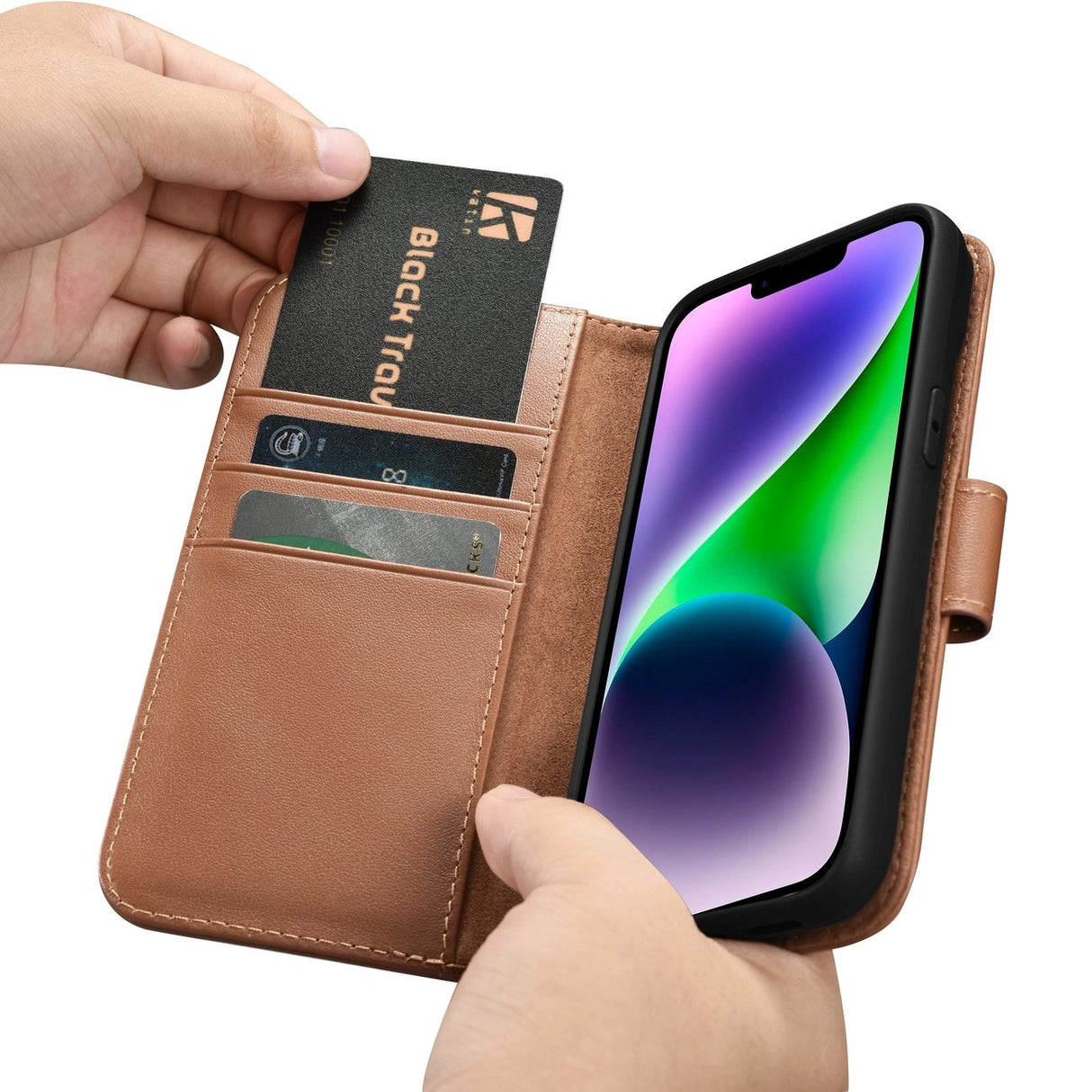 iCarer Wallet Case 2in1 iPhone 14-foder med flap Anti-RFID brun (WMI14220725-BN)