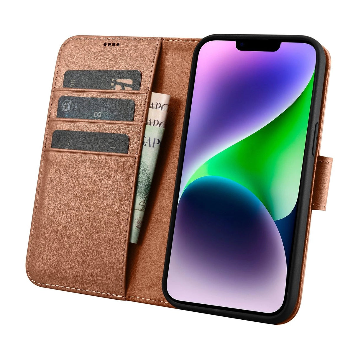 iCarer Wallet Case 2in1 iPhone 14-foder med flap Anti-RFID brun (WMI14220725-BN)