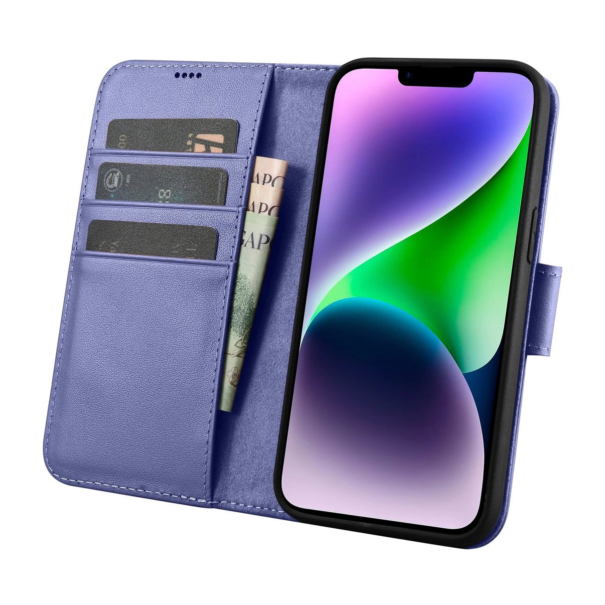 iCarer Wallet Case 2in1 Case iPhone 14 Læder Flip Cover Anti-RFID lys lilla (WMI14220725-LP)
