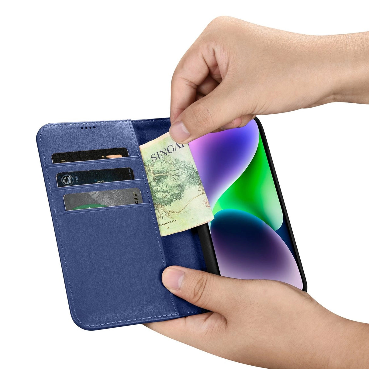 iCarer Wallet Case 2in1 Case iPhone 14 Anti-RFID Ledder Flip Case Blå (WMI14220725-BU)