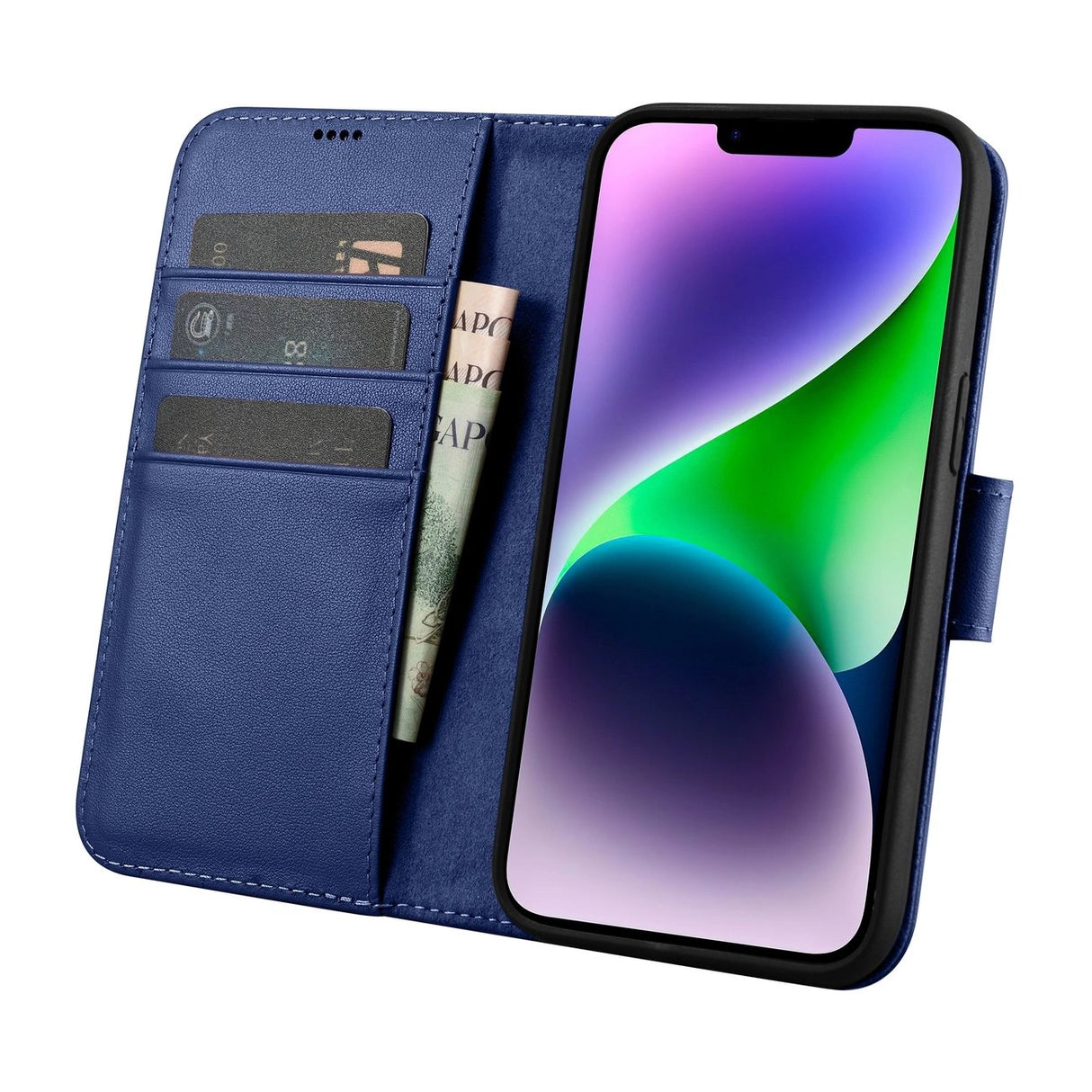 iCarer Wallet Case 2in1 Case iPhone 14 Anti-RFID Ledder Flip Case Blå (WMI14220725-BU)