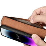 iCarer Wallet Case 2in1 iPhone 14 Pro Læder Flip Case Anti-RFID brun (WMI14220726-BN)