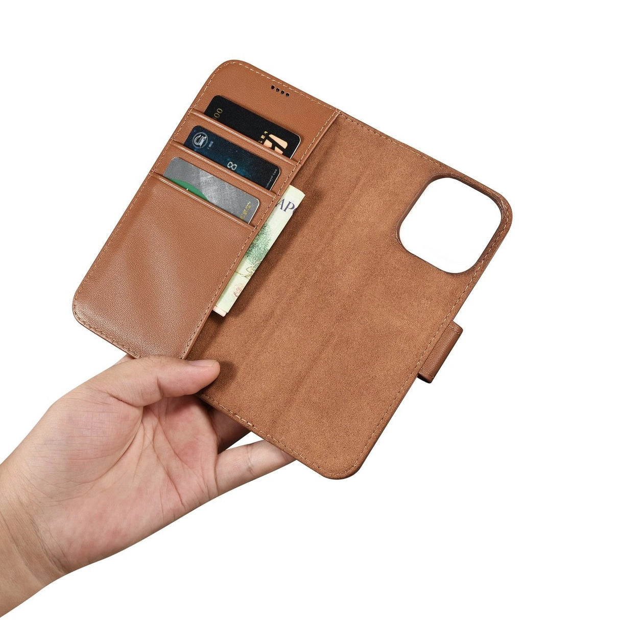 iCarer Wallet Case 2in1 iPhone 14 Pro Læder Flip Case Anti-RFID brun (WMI14220726-BN)