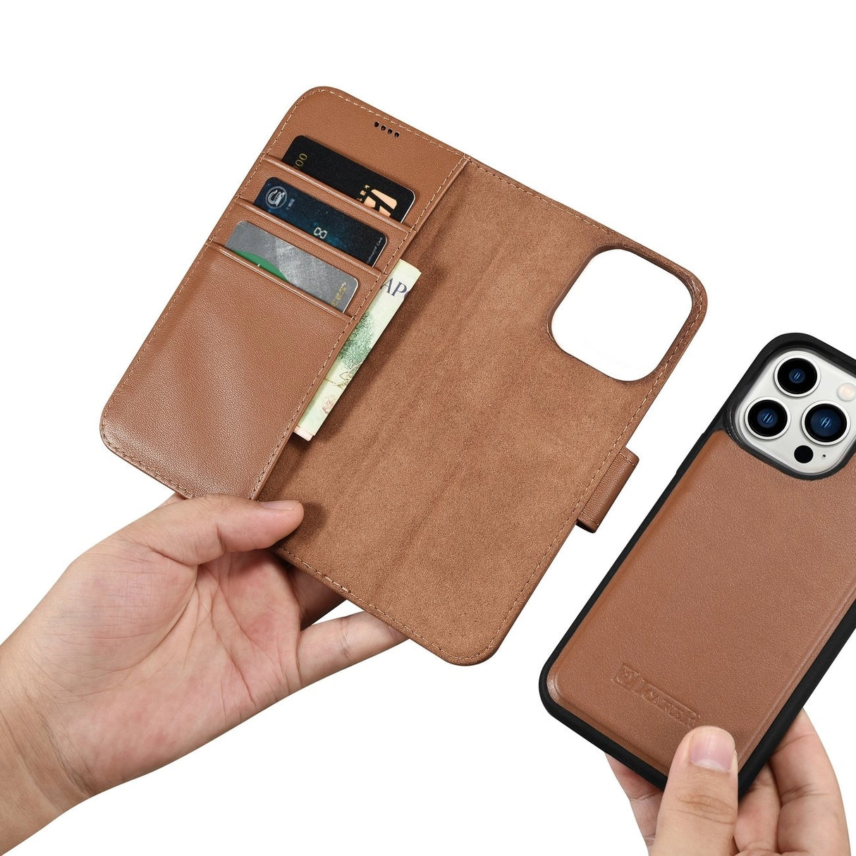 iCarer Wallet Case 2in1 iPhone 14 Pro Læder Flip Case Anti-RFID brun (WMI14220726-BN)