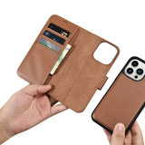 iCarer Wallet Case 2in1 iPhone 14 Pro Læder Flip Case Anti-RFID brun (WMI14220726-BN)
