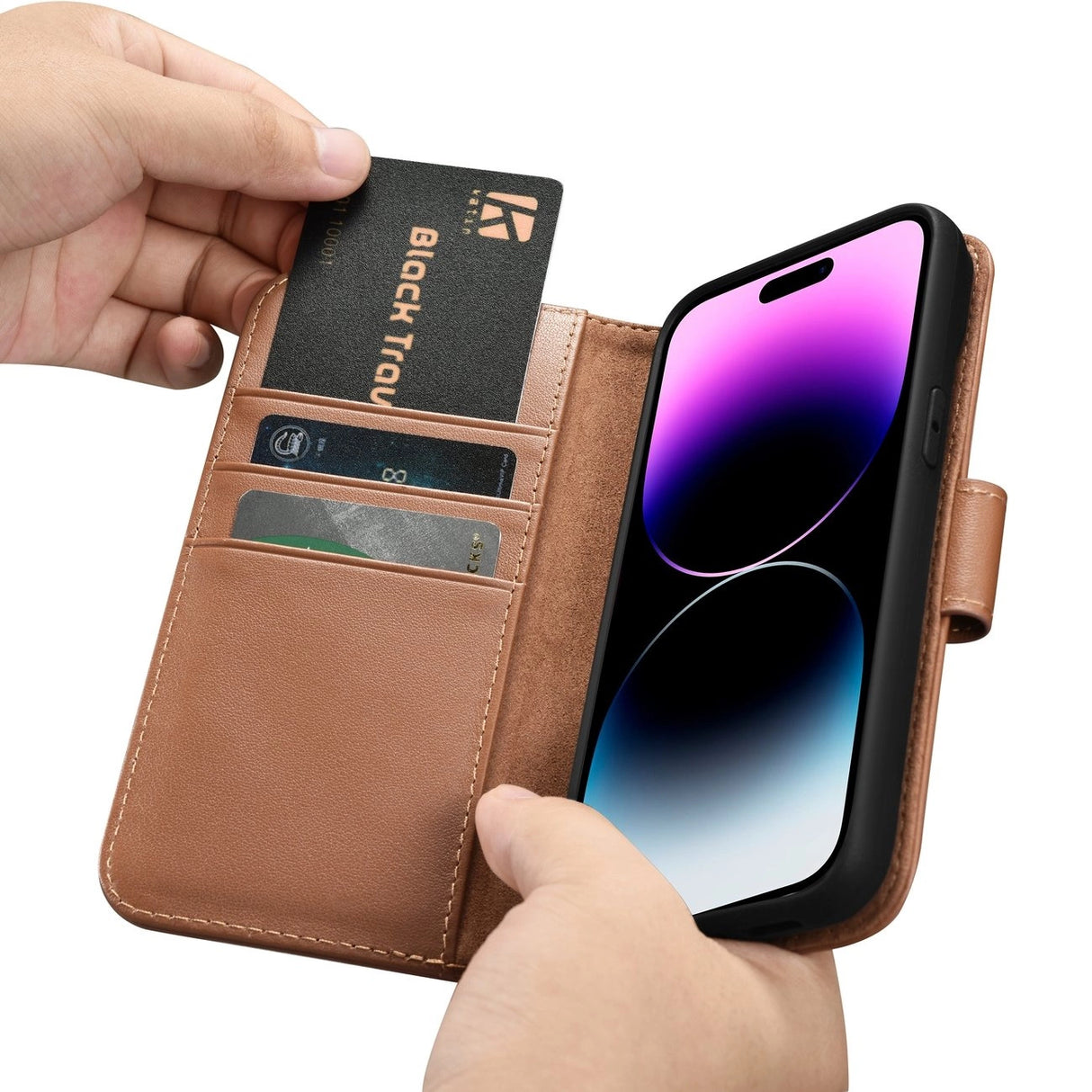 iCarer Wallet Case 2in1 iPhone 14 Pro Læder Flip Case Anti-RFID brun (WMI14220726-BN)