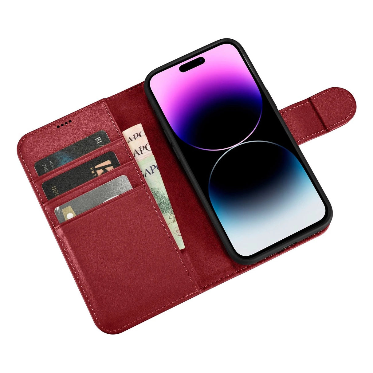 iCarer Wallet Case 2in1 iPhone 14 Pro Læder Flip Case Anti-RFID rød (WMI14220726-RD)