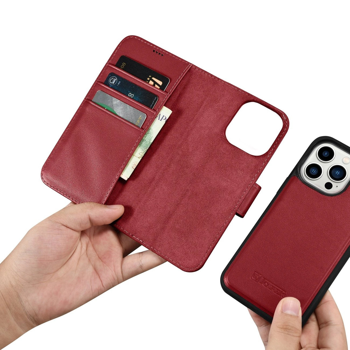 iCarer Wallet Case 2in1 iPhone 14 Pro Læder Flip Case Anti-RFID rød (WMI14220726-RD)