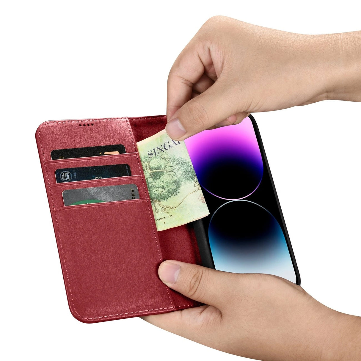 iCarer Wallet Case 2in1 iPhone 14 Pro Læder Flip Case Anti-RFID rød (WMI14220726-RD)