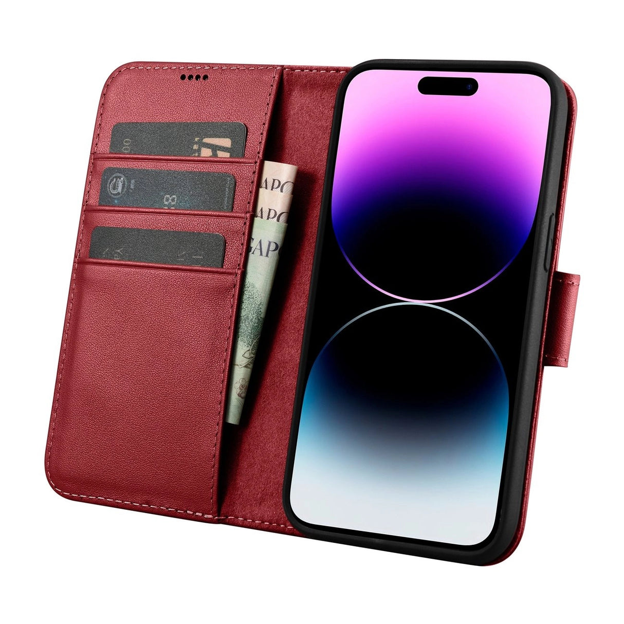 iCarer Wallet Case 2in1 iPhone 14 Pro Læder Flip Case Anti-RFID rød (WMI14220726-RD)
