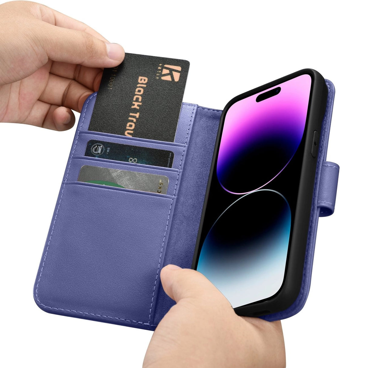 iCarer Wallet Case 2in1 Cover iPhone 14 Pro Anti-RFID Læder Flip Case Lys lilla (WMI14220726-LP)