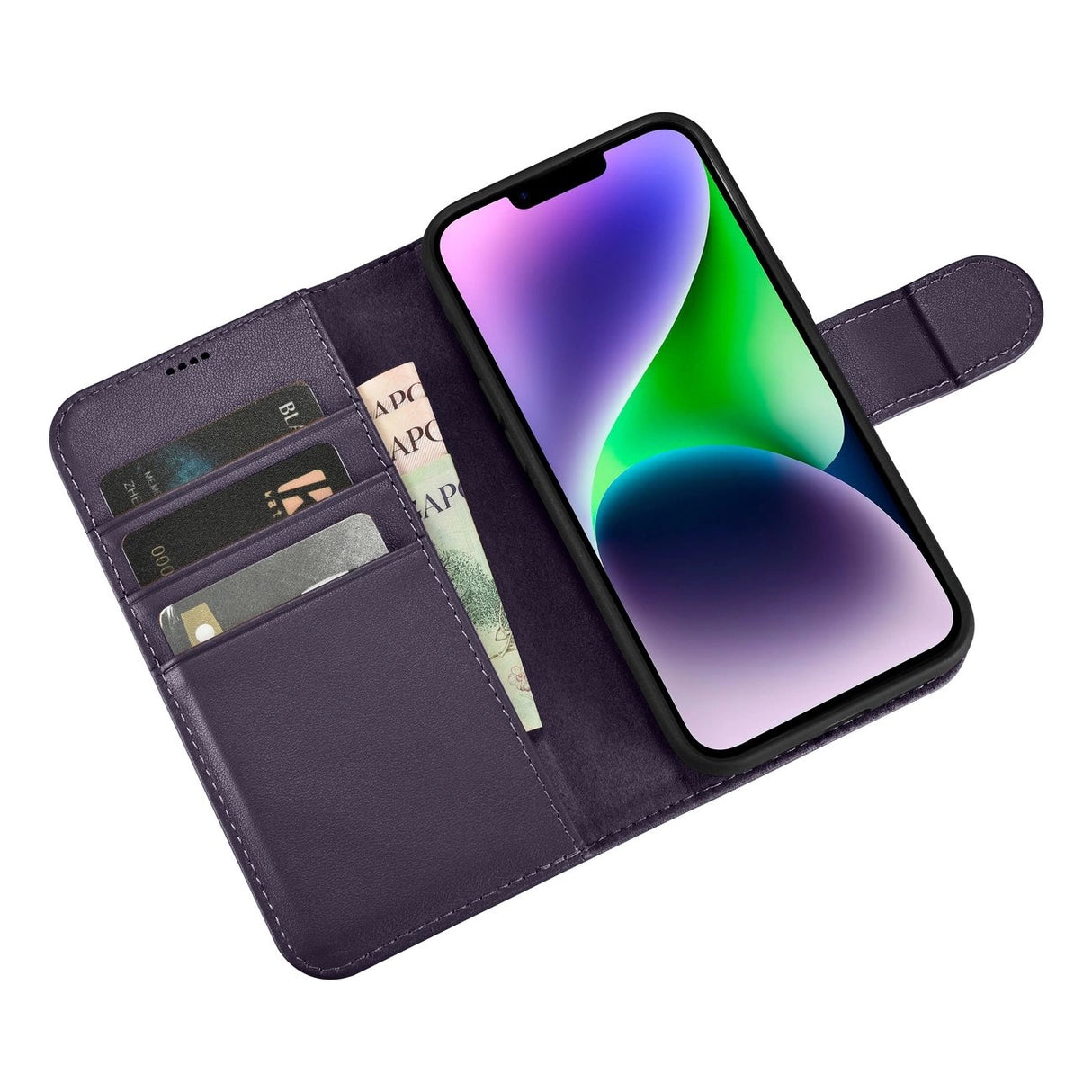 iCarer Wallet Case 2in1 Cover iPhone 14 Plus Anti-RFID Læder Flip Case mørk lilla (WMI14220727-DP)