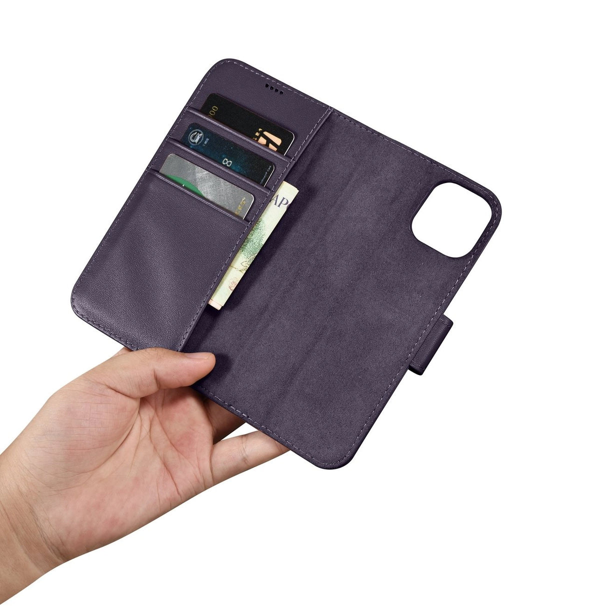 iCarer Wallet Case 2in1 Cover iPhone 14 Plus Anti-RFID Læder Flip Case mørk lilla (WMI14220727-DP)