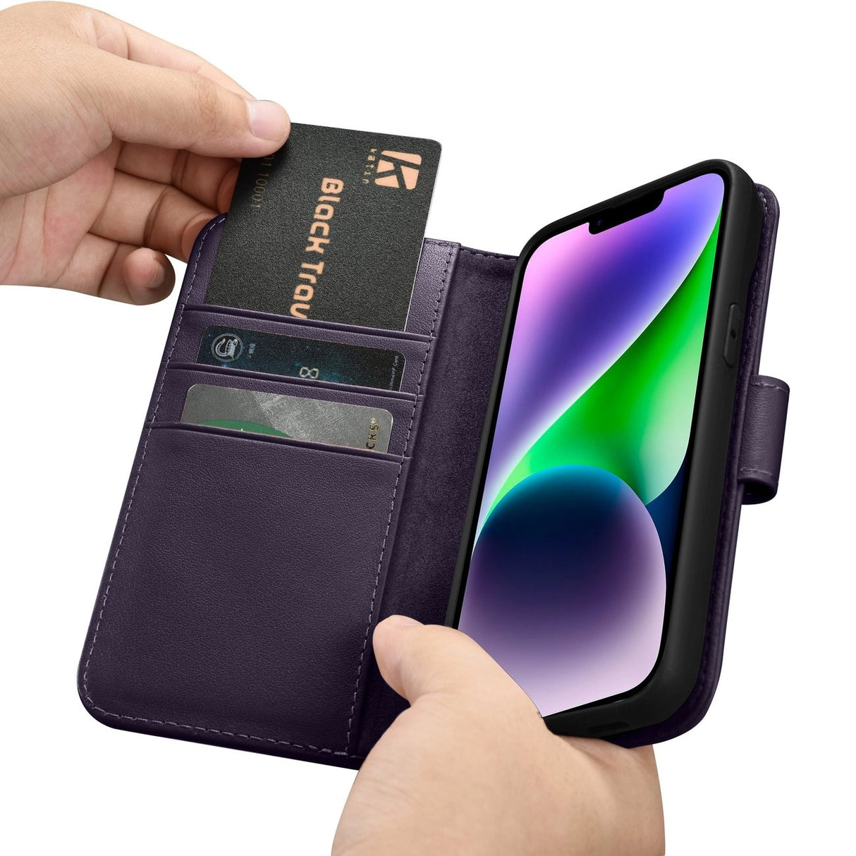 iCarer Wallet Case 2in1 Cover iPhone 14 Plus Anti-RFID Læder Flip Case mørk lilla (WMI14220727-DP)