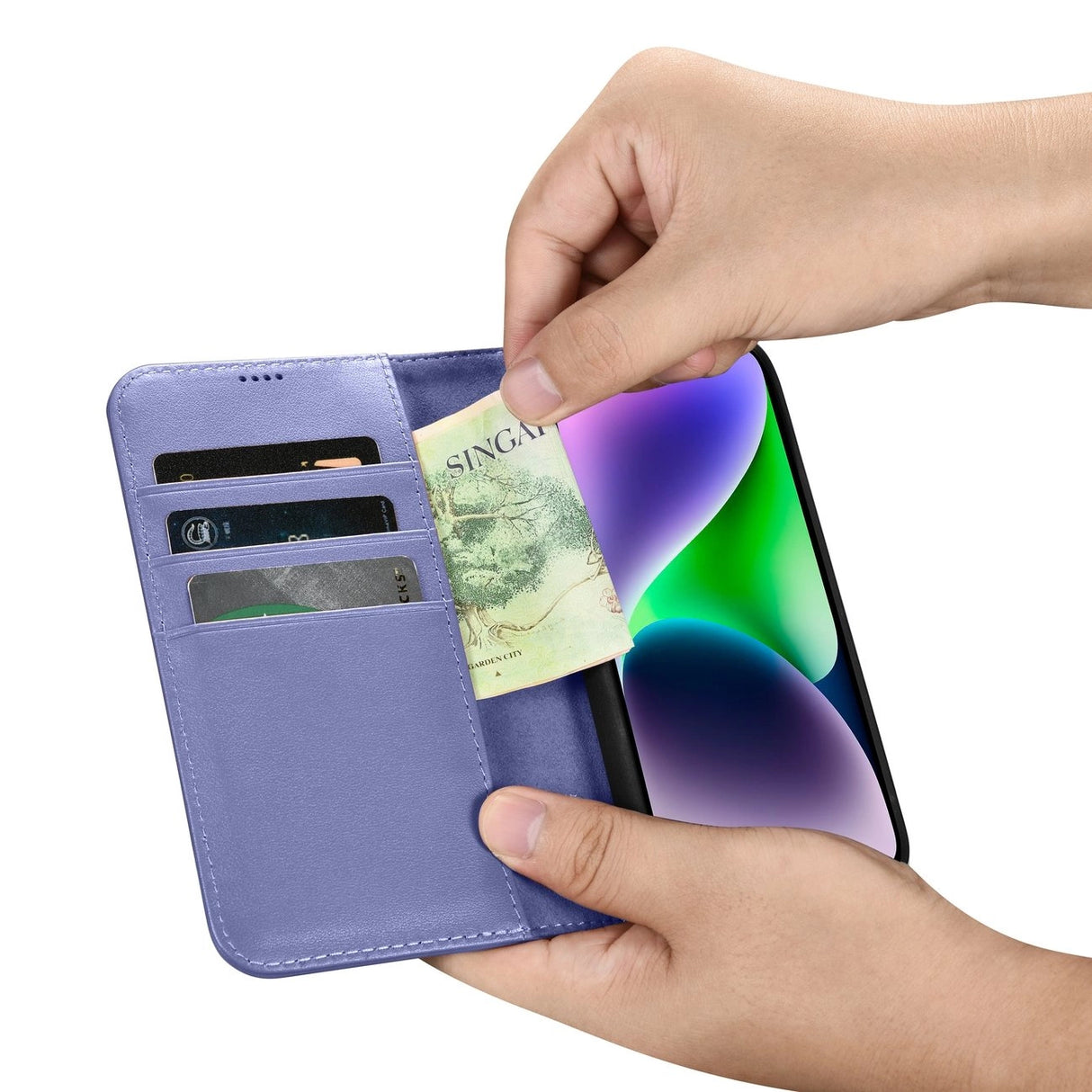 iCarer Wallet Case 2in1 Cover iPhone 14 Plus Anti-RFID Læder Flip Case Lys lilla (WMI14220727-LP)