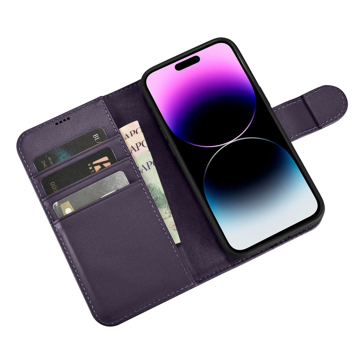 iCarer Wallet Case 2in1 Cover iPhone 14 Pro Max Anti-RFID Læder Flip Case mørk lilla (WMI14220728-DP)