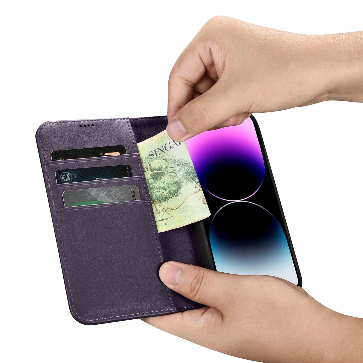 iCarer Wallet Case 2in1 Cover iPhone 14 Pro Max Anti-RFID Læder Flip Case mørk lilla (WMI14220728-DP)