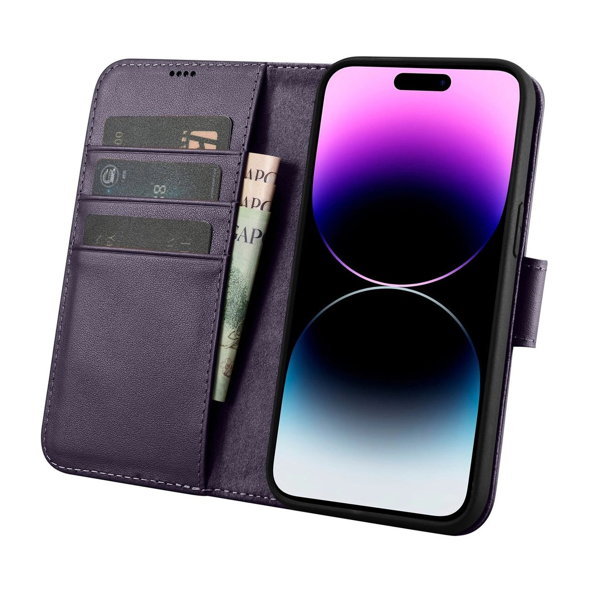 iCarer Wallet Case 2in1 Cover iPhone 14 Pro Max Anti-RFID Læder Flip Case mørk lilla (WMI14220728-DP)