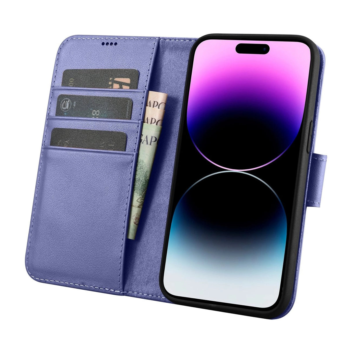 iCarer Wallet Case 2in1 Cover iPhone 14 Pro Max Læder Flip Cover Anti-RFID lys lilla (WMI14220728-LP)