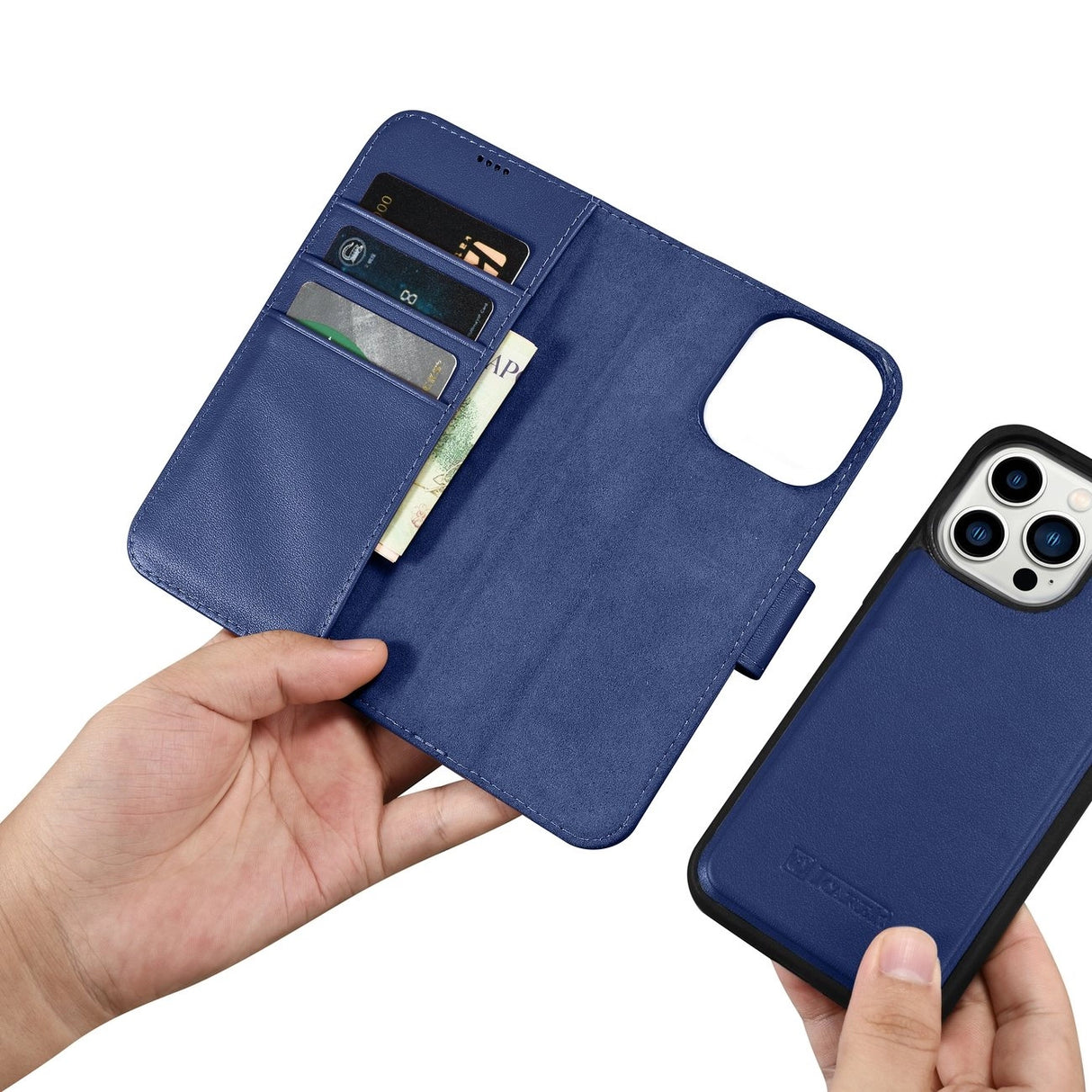 iCarer Wallet Case 2in1 Cover iPhone 14 Pro Max Læder Flip Case Anti-RFID Blå (WMI14220728-BU)