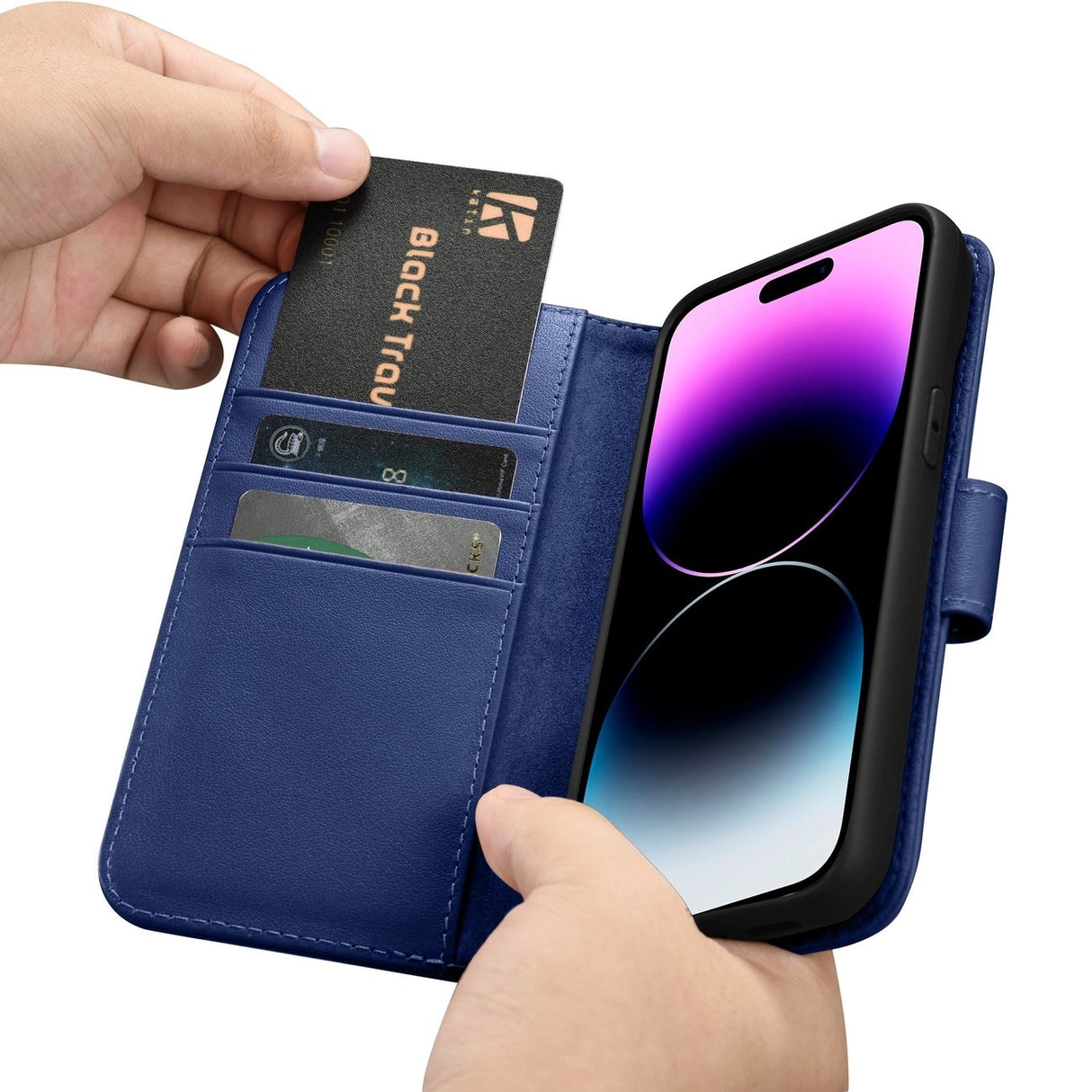 iCarer Wallet Case 2in1 Cover iPhone 14 Pro Max Læder Flip Case Anti-RFID Blå (WMI14220728-BU)