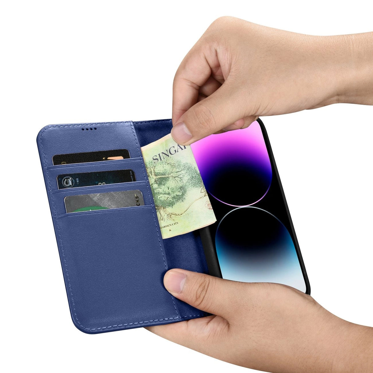 iCarer Wallet Case 2in1 Cover iPhone 14 Pro Max Læder Flip Case Anti-RFID Blå (WMI14220728-BU)