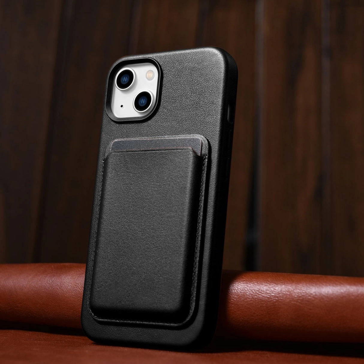 iCarer Case Læderomslag til iPhone 14 Plus ægte læderhylster sort (kompatibel med MagSafe)