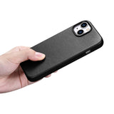 iCarer Case Læderomslag til iPhone 14 Plus ægte læderhylster sort (kompatibel med MagSafe)