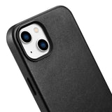 iCarer Case Læderomslag til iPhone 14 Plus ægte læderhylster sort (kompatibel med MagSafe)