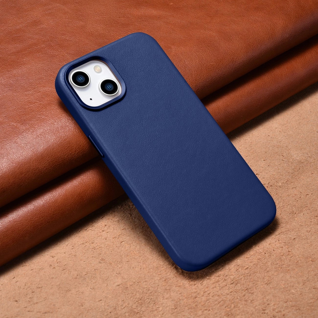 iCarer Case Læderæske til iPhone 14 Plus ægte læderæske blå (kompatibel med MagSafe)