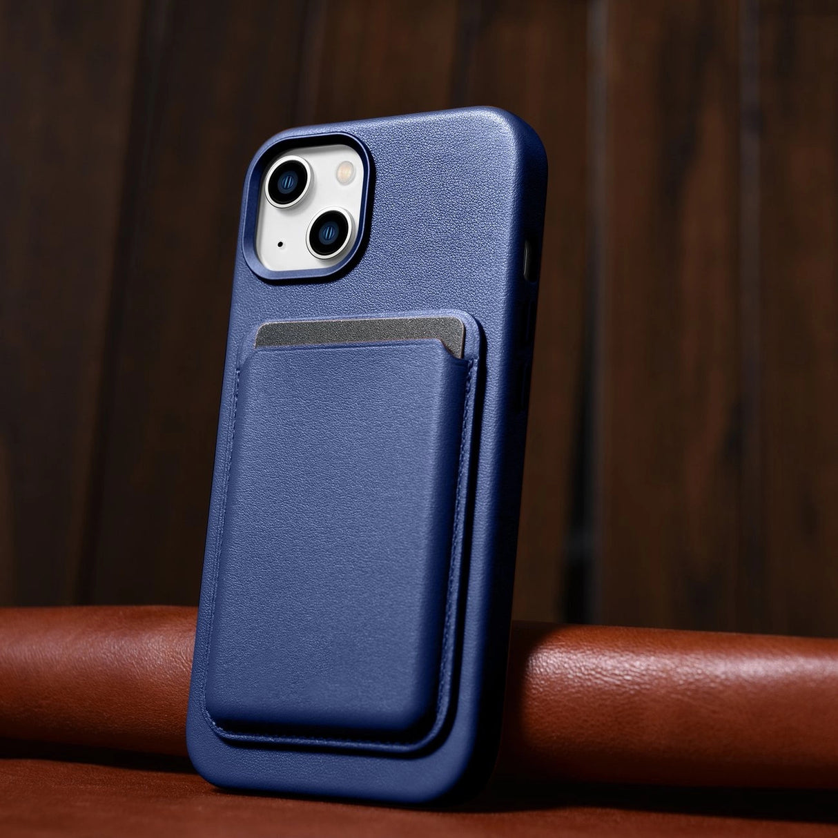 iCarer Case Læderæske til iPhone 14 Plus ægte læderæske blå (kompatibel med MagSafe)