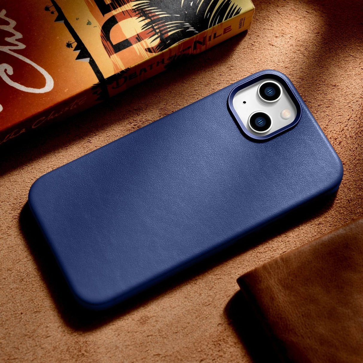 iCarer Case Læderæske til iPhone 14 Plus ægte læderæske blå (kompatibel med MagSafe)