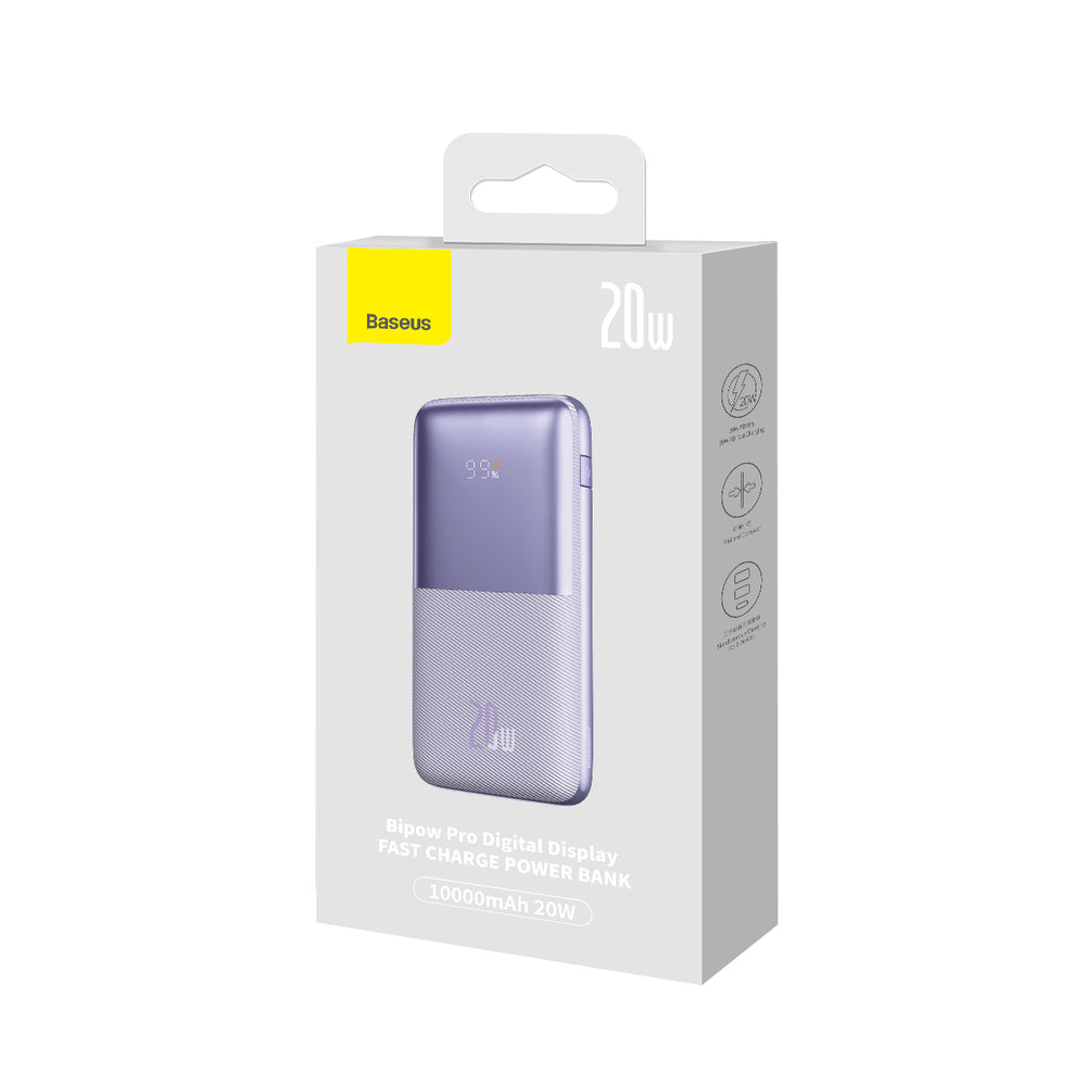 Baseus Bipow Pro Power Bank 10000mAh 20W Purple med USB Type A - USB Type C 3A 0.3m Kabel (PPBD040205)