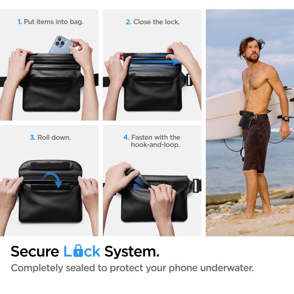 Spigen Aqua Shield A621 Vandtæt hoftepose + flydende beholder - sort