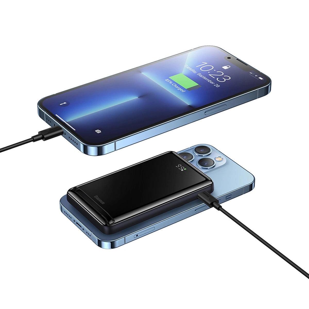 Baseus Magnetisk Bracket Powerbank 10000mAh 20W med MagSafe - mørkblå + USB-C-kabel 60W 0,5m