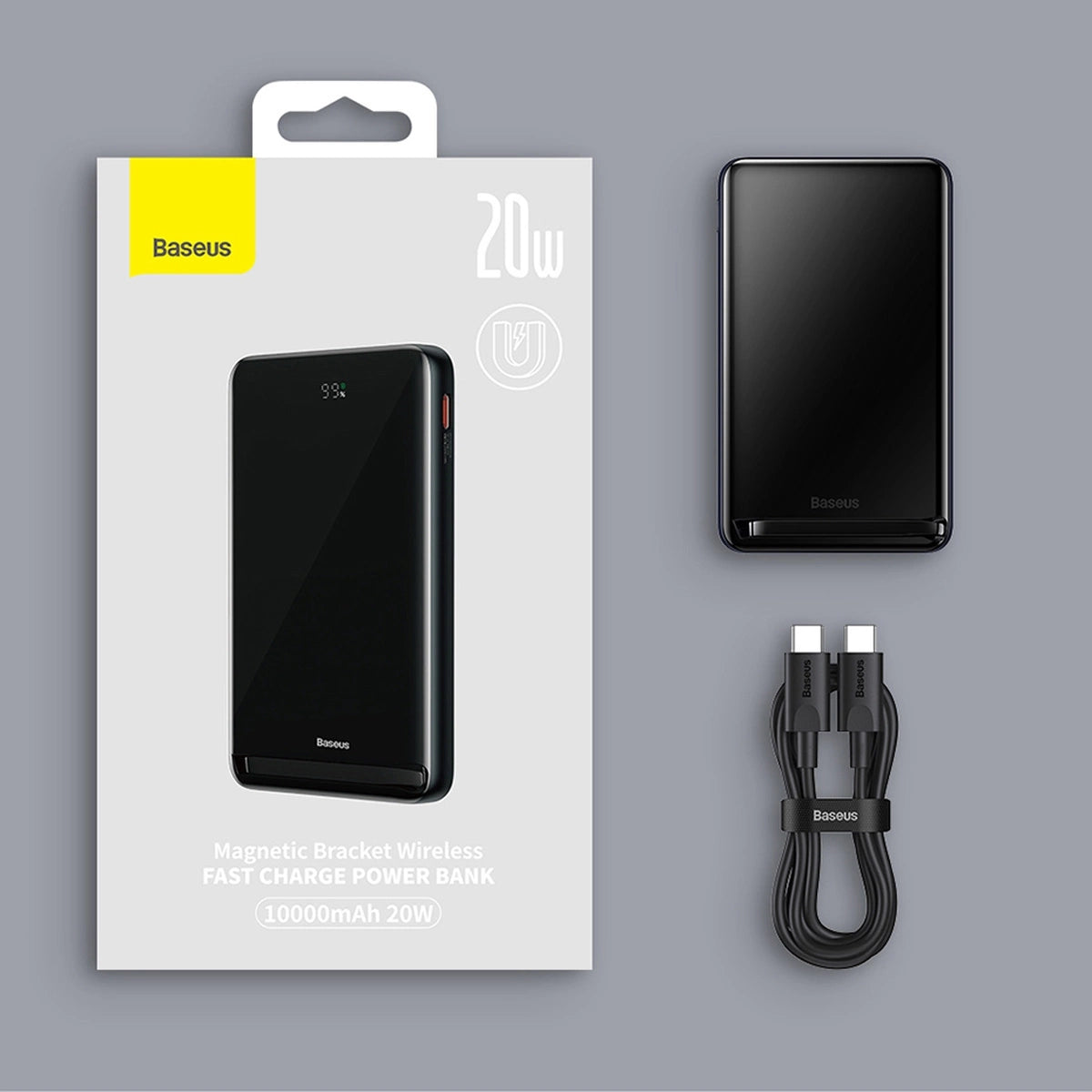 Baseus Magnetisk Bracket Powerbank 10000mAh 20W med MagSafe - mørkblå + USB-C-kabel 60W 0,5m